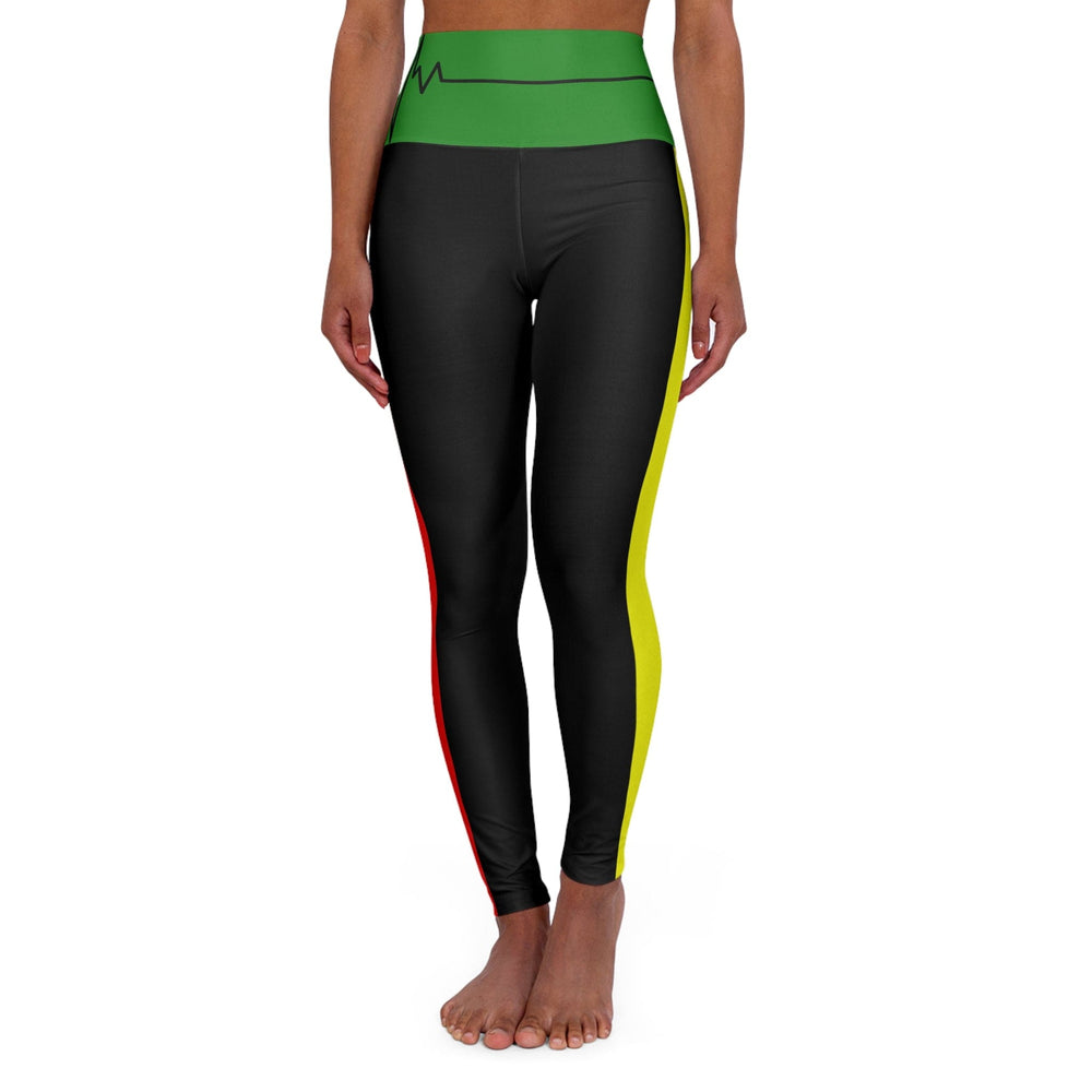 Womens High Waist Fitness Leggings Black Red Yellow and Green Beating Heart