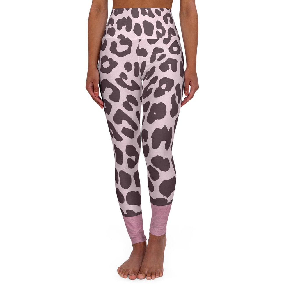 Womens High Waist Fitness Leggings Heather Pink Leopard Style - Womens