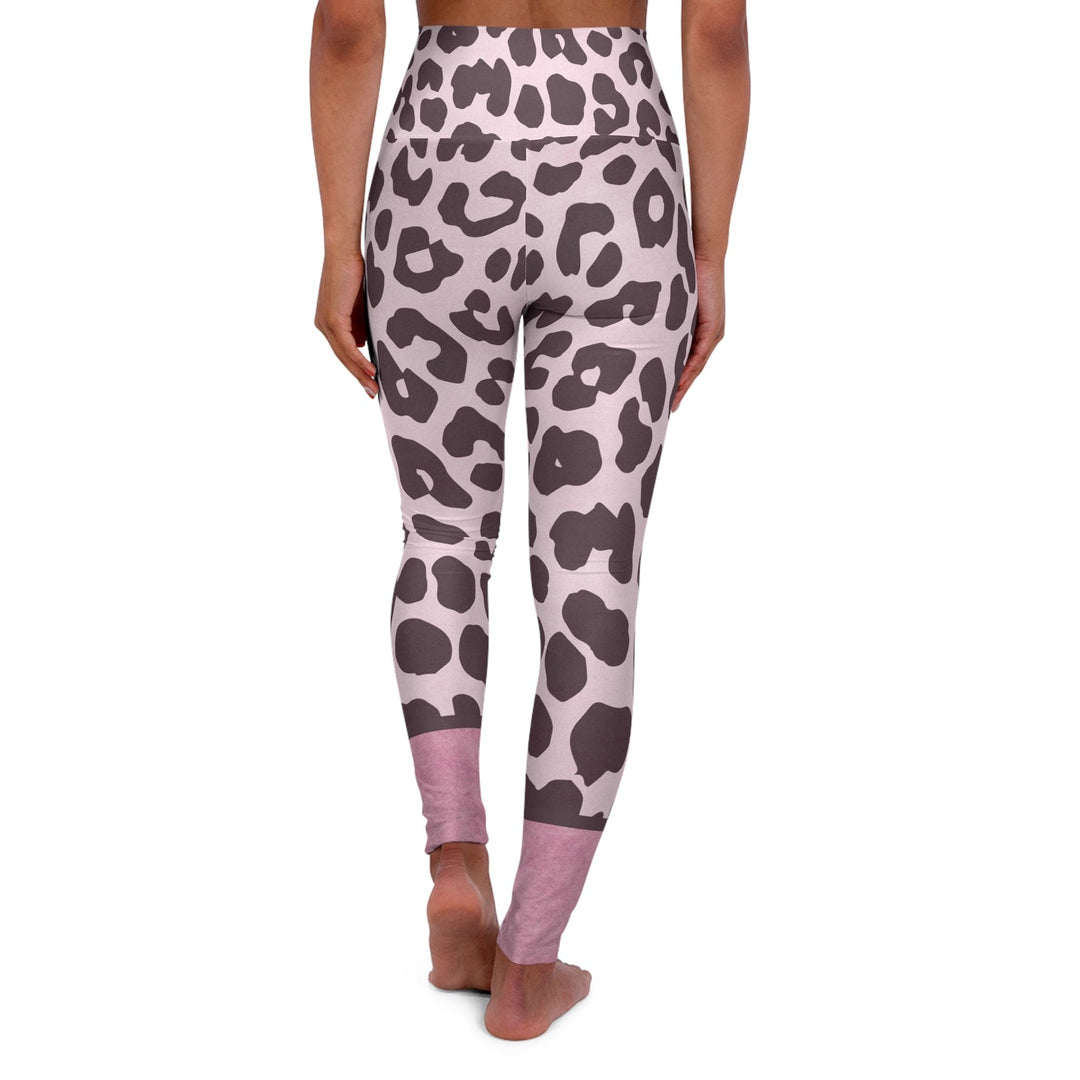 Womens High Waist Fitness Leggings - Heather Pink Leopard Style - Womens