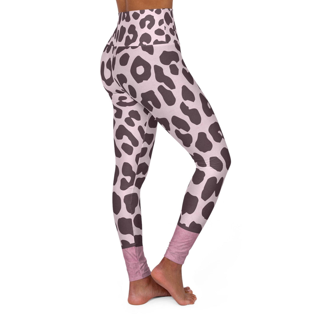 Womens High Waist Fitness Leggings Heather Pink Leopard Style - Womens