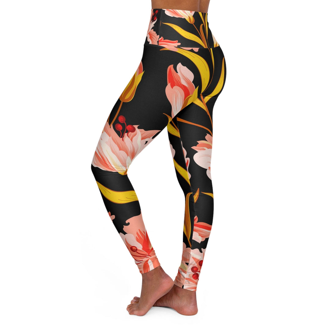 Womens High Waist Fitness Leggings Pink and Gold Floral - Womens | Leggings