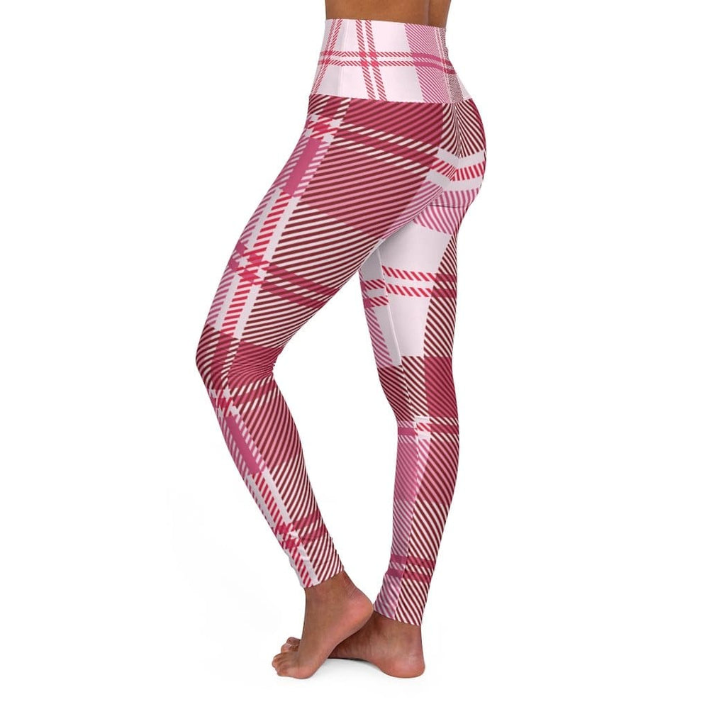 Womens High Waist Fitness Leggings / Yoga Pants Pink Plaid - Womens | Leggings