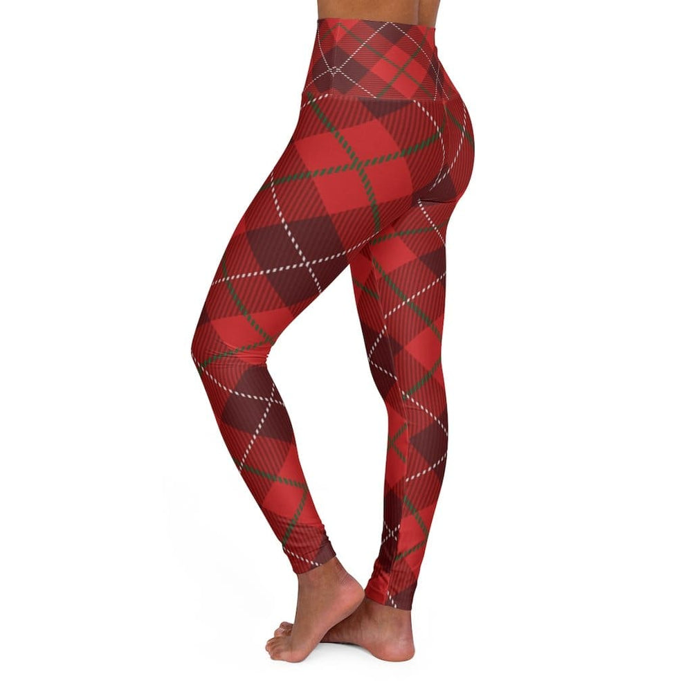 Womens High Waist Fitness Leggings / Yoga Pants Red Plaid - Womens | Leggings