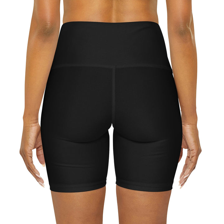 Womens High Waisted Black Yoga Shorts Say it Soul All Heart White Line Art