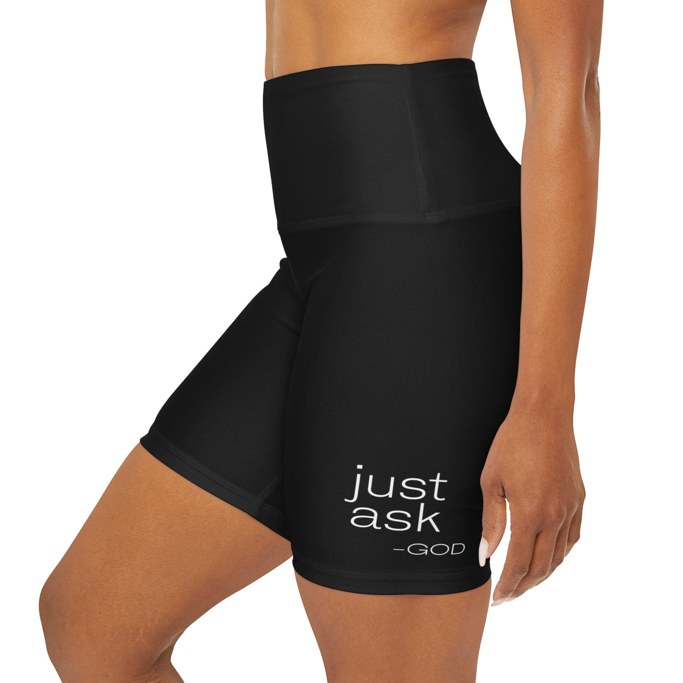 Womens High Waisted Black Yoga Shorts Say It Soul ’just Ask-god’ Statement