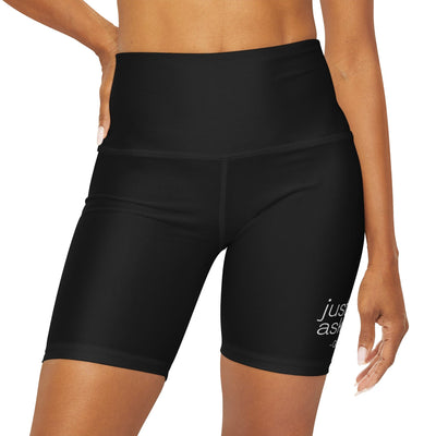 Womens High Waisted Black Yoga Shorts Say It Soul ’just Ask-god’ Statement