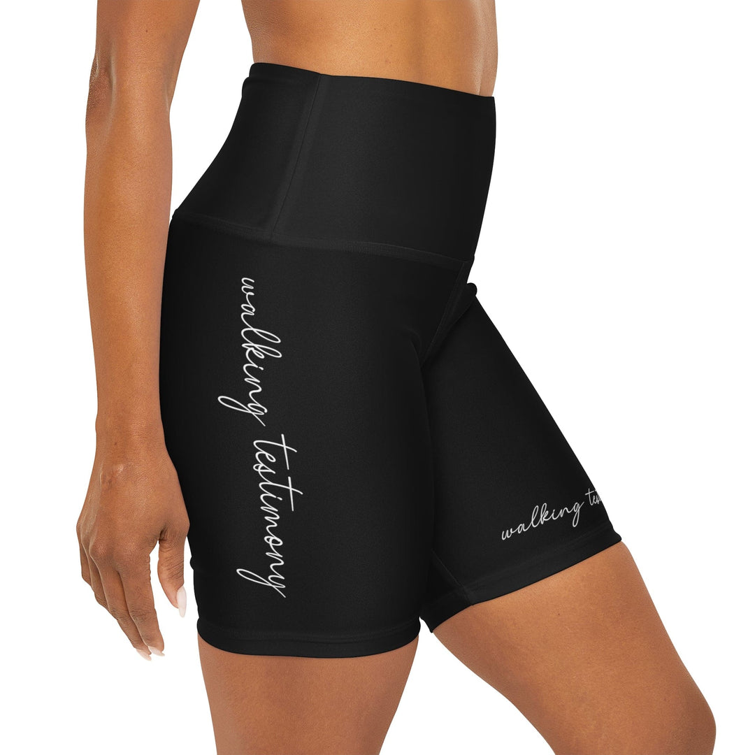 Womens High Waisted Black Yoga Shorts Say it Soul Walking Testimony - Womens