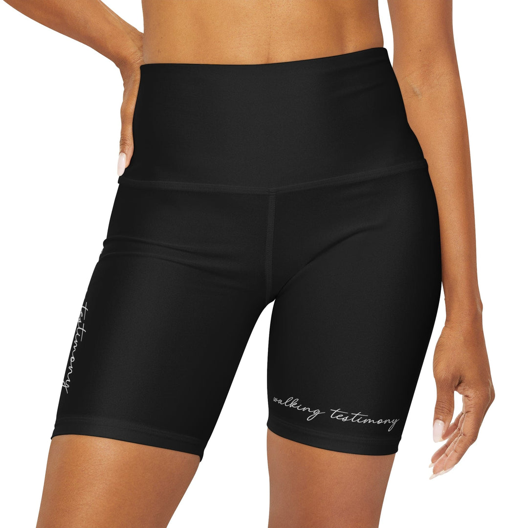 Womens High Waisted Black Yoga Shorts Say it Soul Walking Testimony - Womens