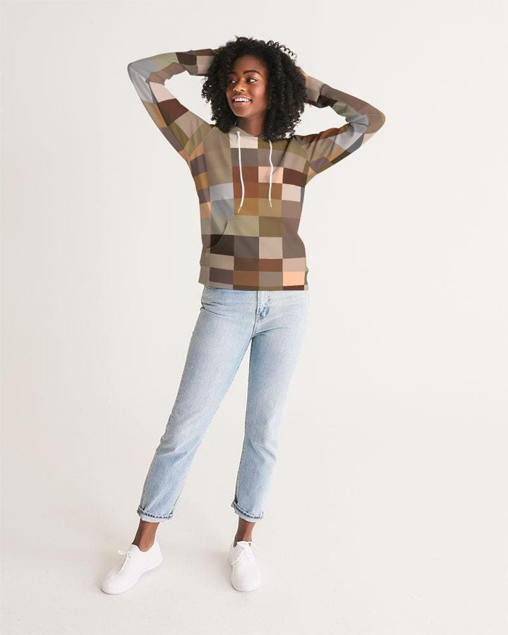 Womens Hoodie Brown Multicolor Colorblock Pattern - Womens | Hoodies | AOP