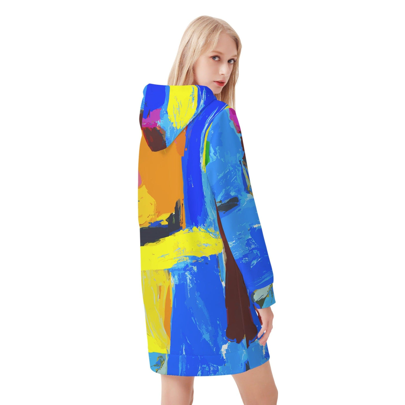 Womens Hoodie Dress Cross With Multicolor Abstract Illustration - Womens