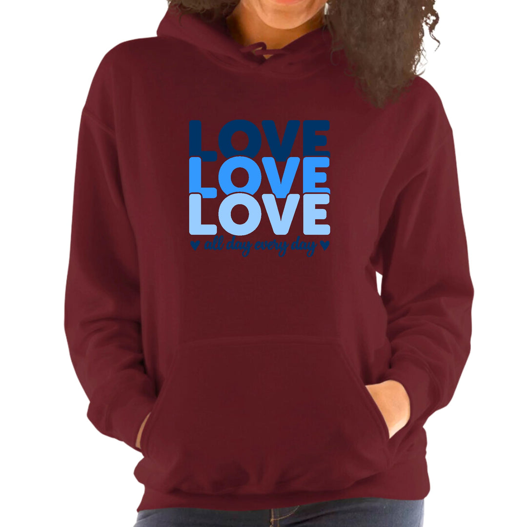 Womens Hoodie Love All Day Every Day Blue Print - Womens | Hoodies