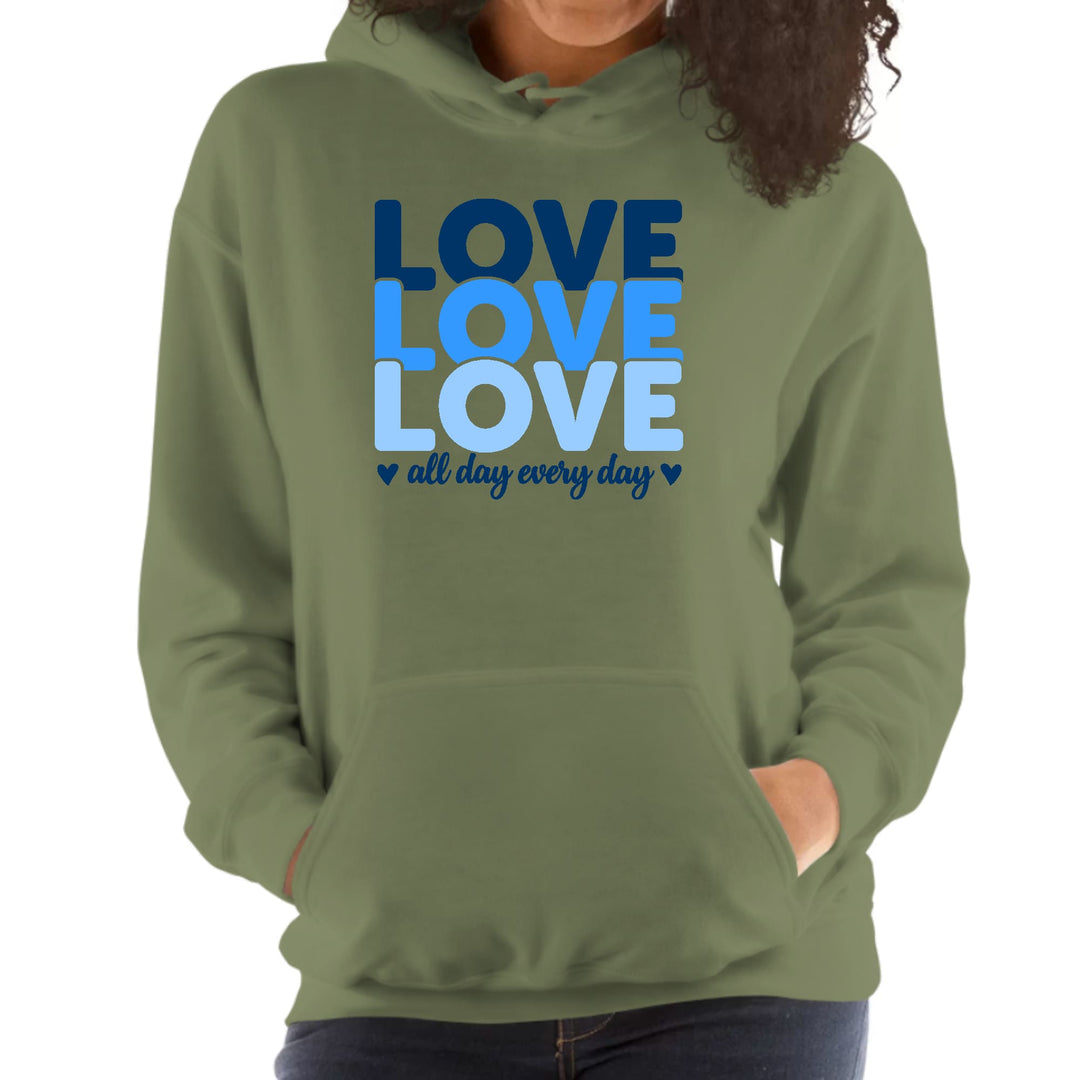 Womens Hoodie Love All Day Every Day Blue Print - Womens | Hoodies