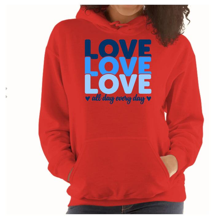 Womens Hoodie Love All Day Every Day Blue Print - Womens | Hoodies