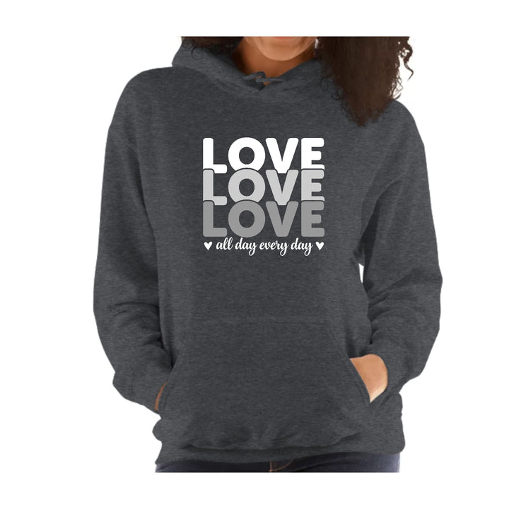 Womens Hoodie Love All Day Every Day White Grey Print - Womens | Hoodies