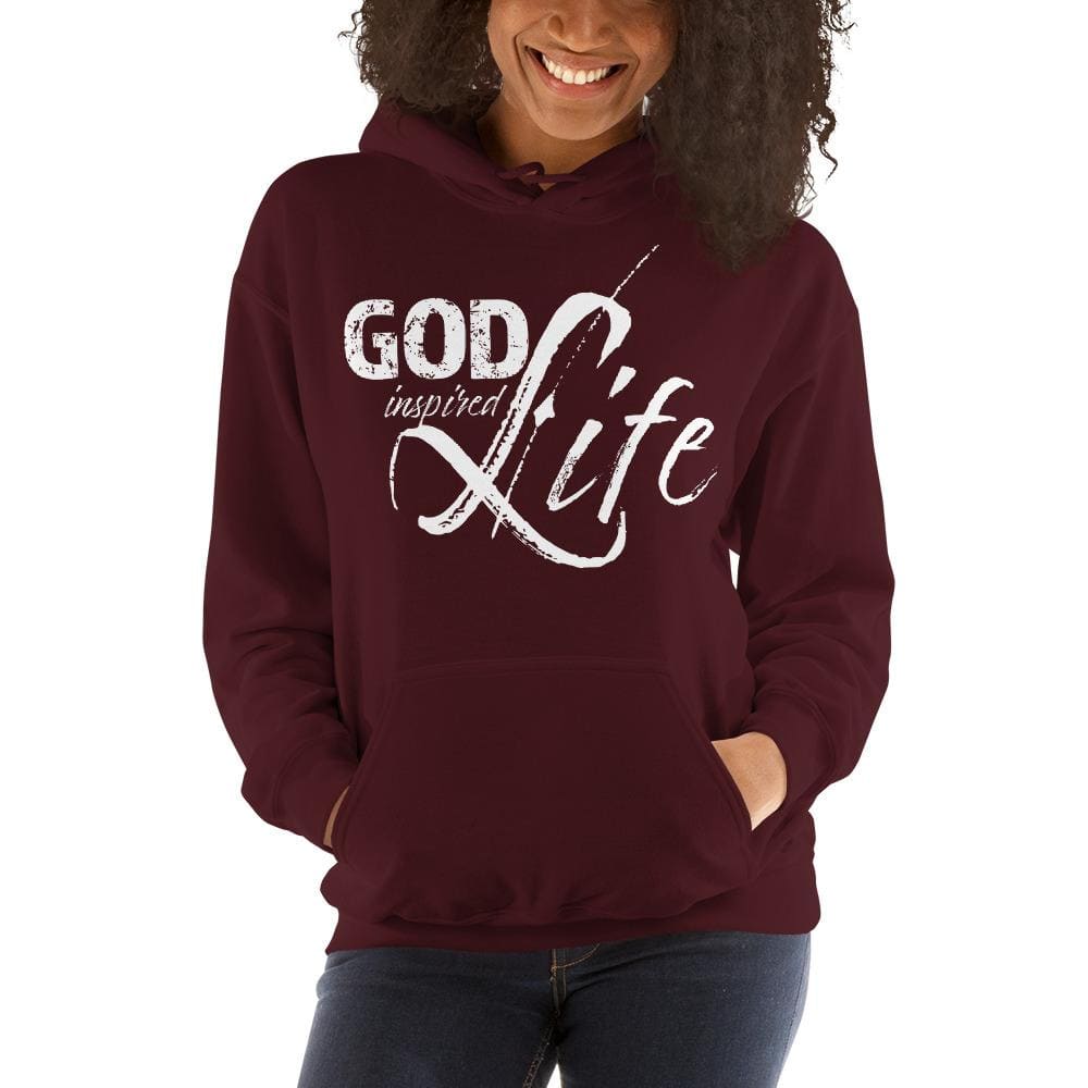 Womens Hoodie - Pullover Sweatshirt - God Inspired Life / White - Womens