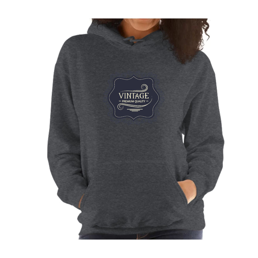 Womens Hoodie Vintage Premium Quality Black Beige Illustration - Womens