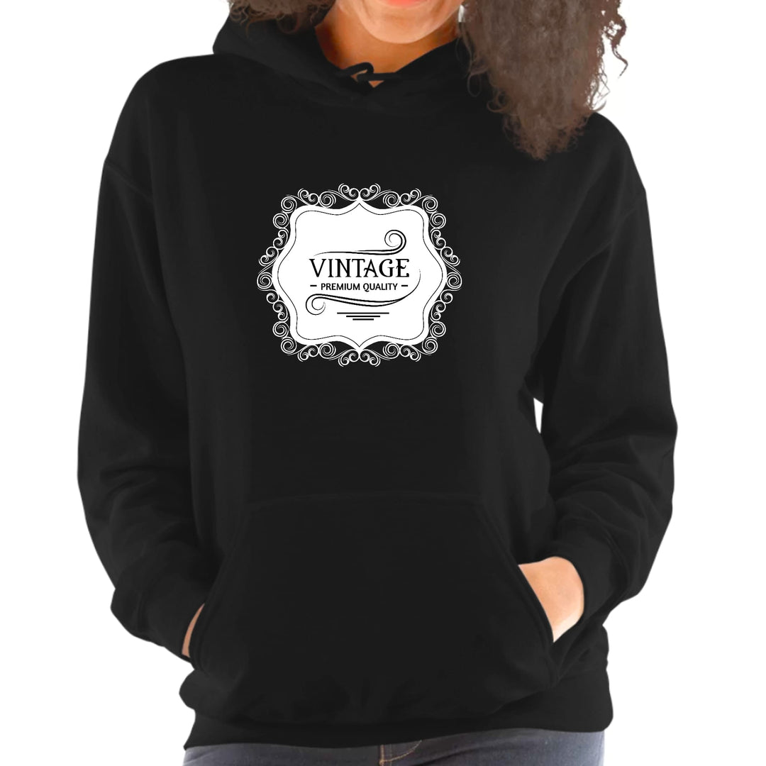 Womens Hoodie Vintage Premium Quality White Black Illustration - Womens