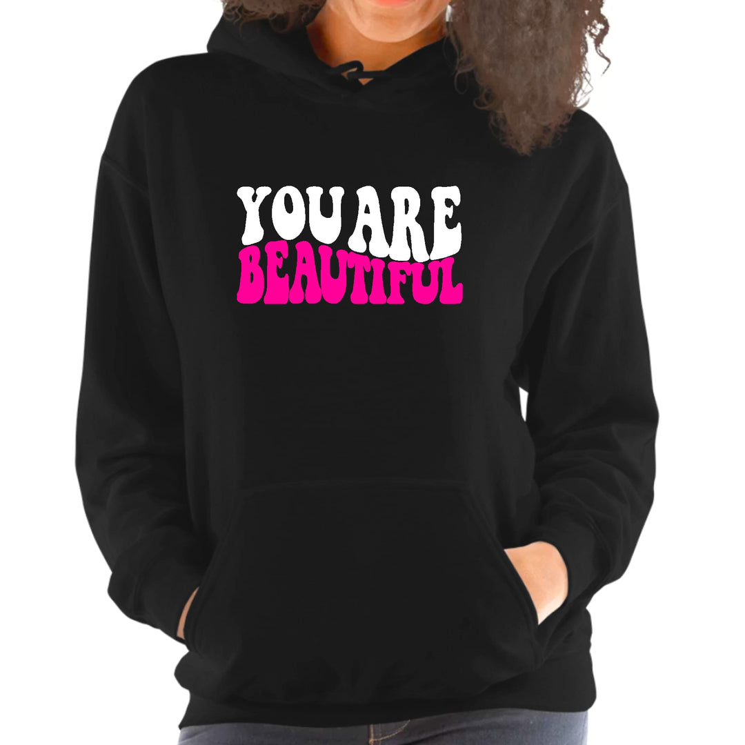 Womens Hoodie you are Beautiful Pink White Affirmation Illustration - Womens