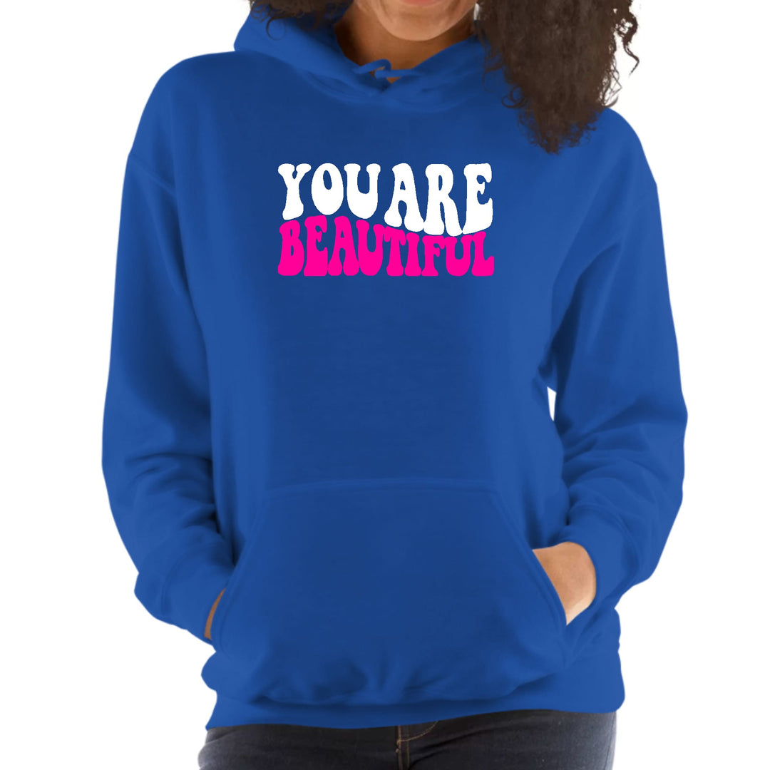 Womens Hoodie you are Beautiful Pink White Affirmation Illustration - Womens