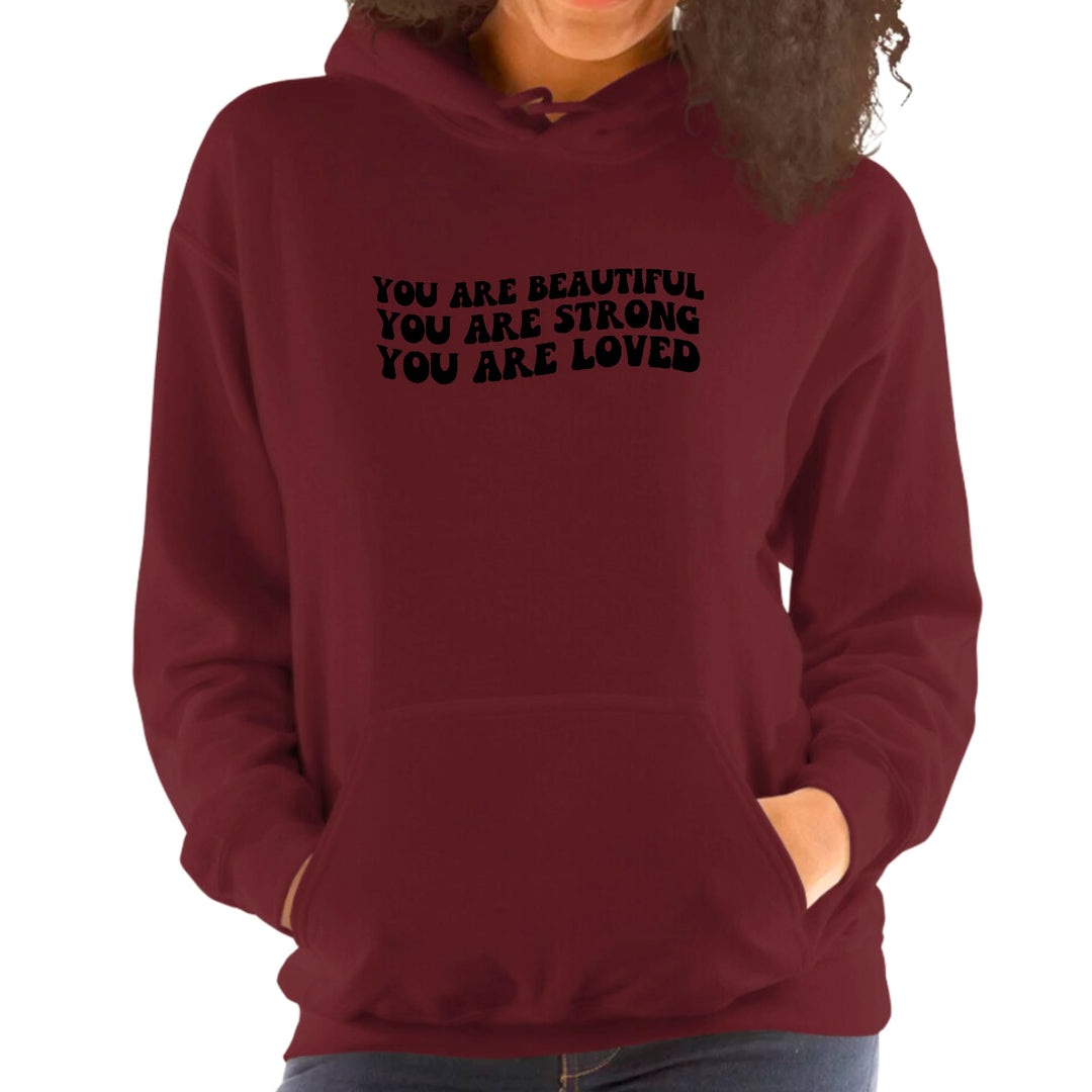 Womens Hoodie you are Beautiful Strong Black Illustration - Womens | Hoodies