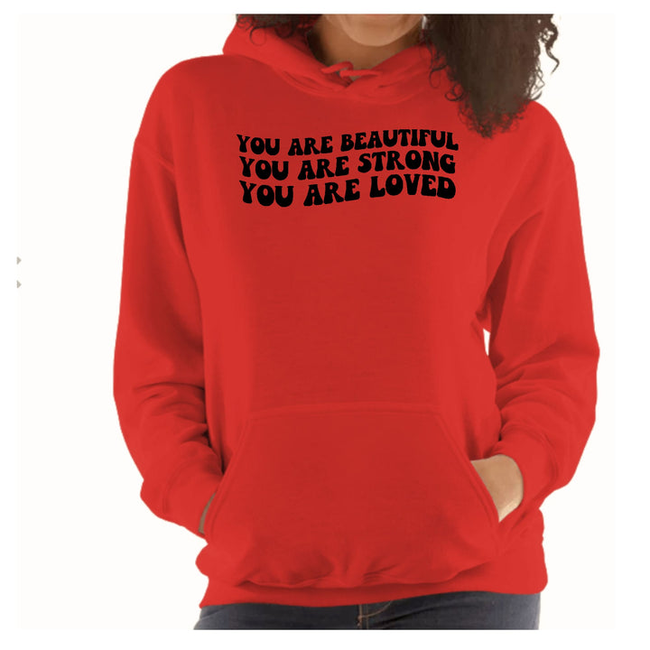 Womens Hoodie you are Beautiful Strong Black Illustration - Womens | Hoodies