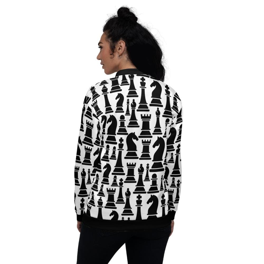 Womens Jacket - Black and White Chess Style Bomber Jacket - Womens | Jackets