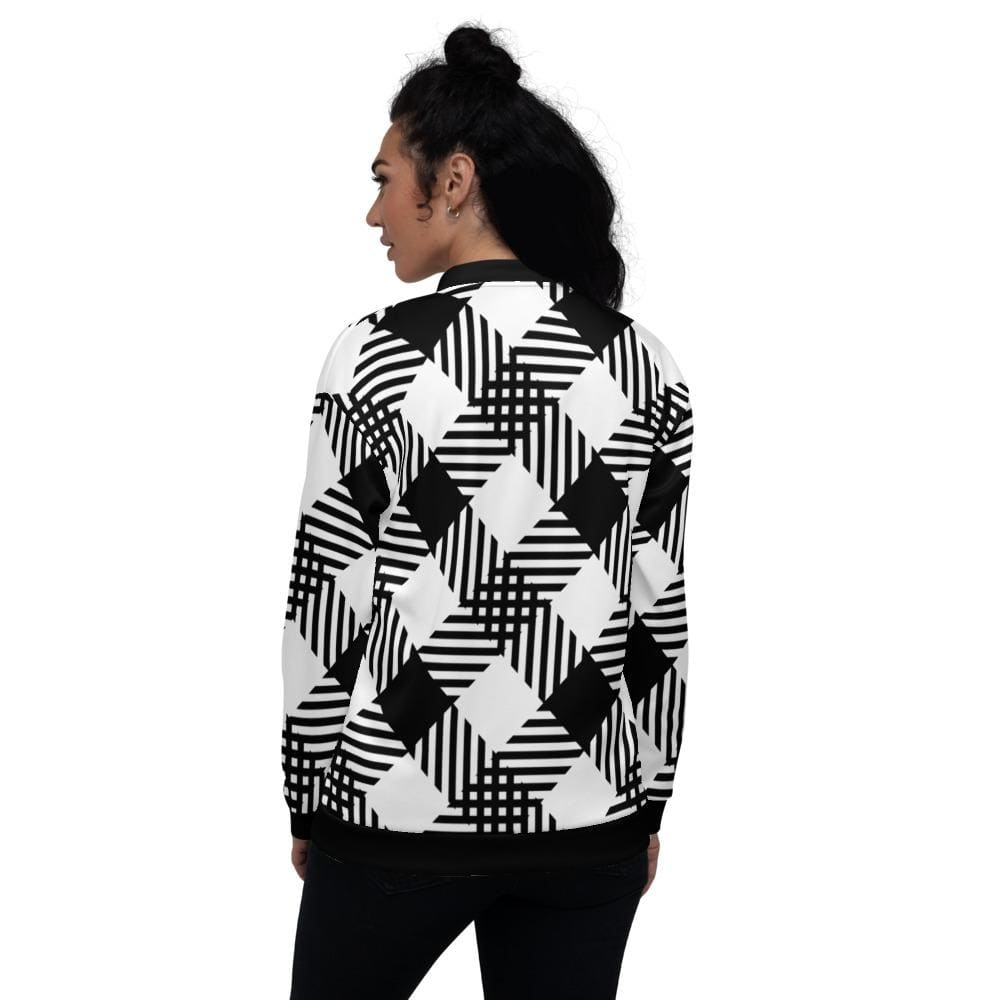 Womens Jacket - Black and White Grid Style Bomber Jacket - Womens | Jackets