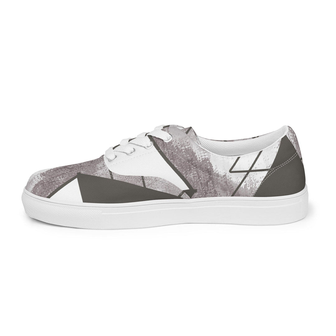 Womens Lace-up Canvas Shoes Ash Grey and White Triangular Colorblock