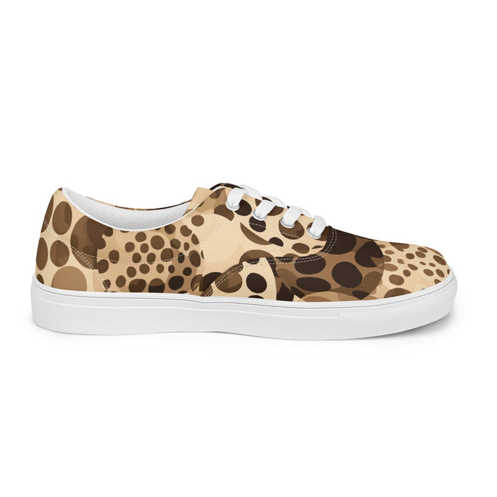 Womens Lace-up Canvas Shoes Beige Brown Spotted Print