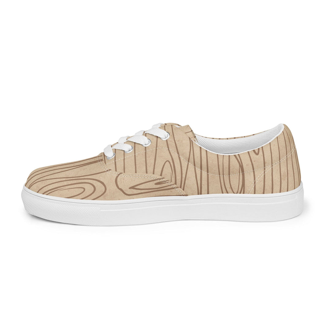 Womens Lace-up Canvas Shoes Beige Brown Tree Sketch Lines