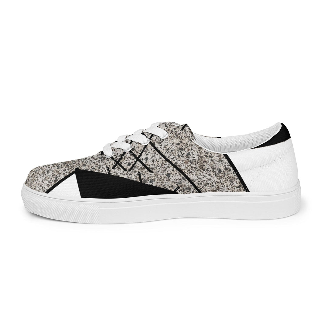 Womens Lace-up Canvas Shoes Black and White Triangular Colorblock