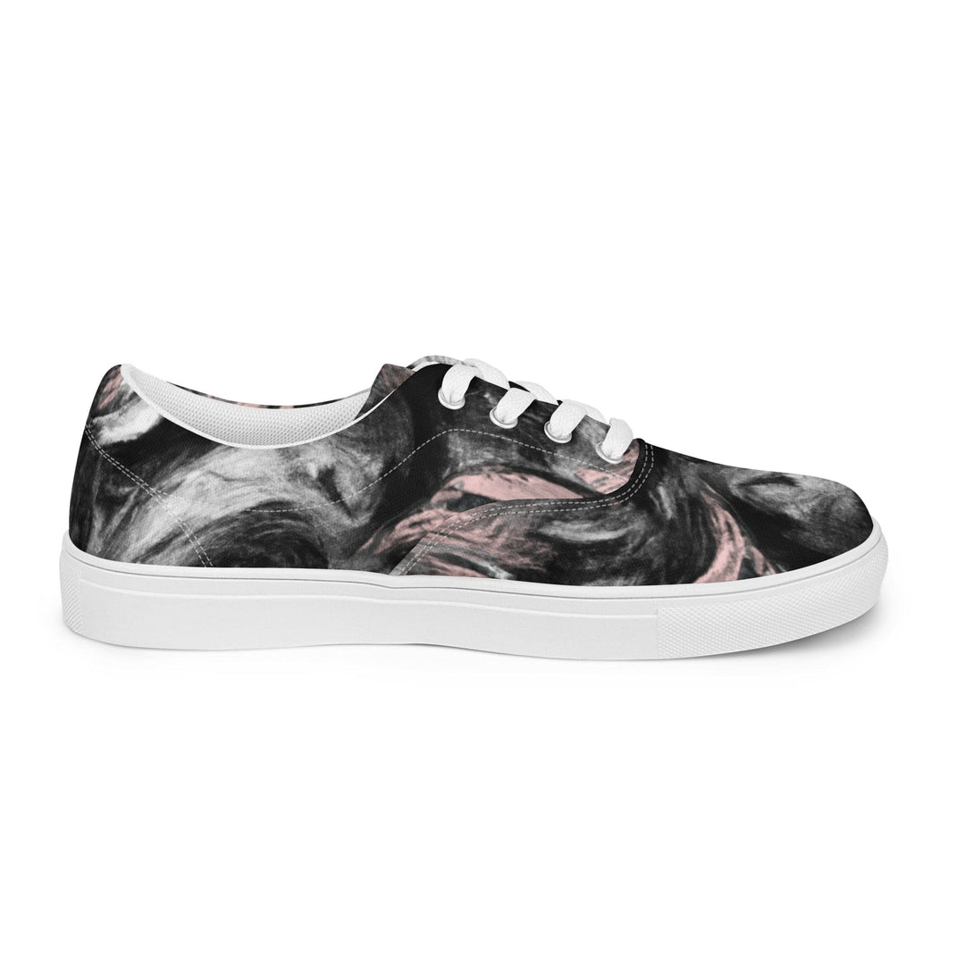 Womens Lace-up Canvas Shoes Black Pink White Abstract Pattern