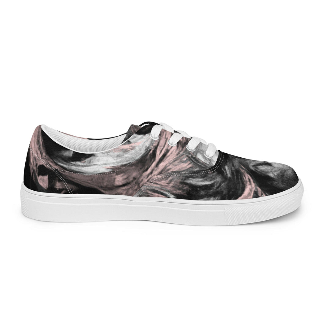 Womens Lace-up Canvas Shoes Black Pink White Abstract Pattern