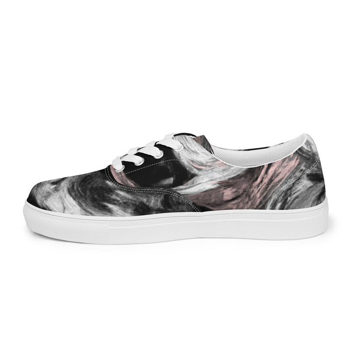 Womens Lace-up Canvas Shoes Black Pink White Abstract Pattern