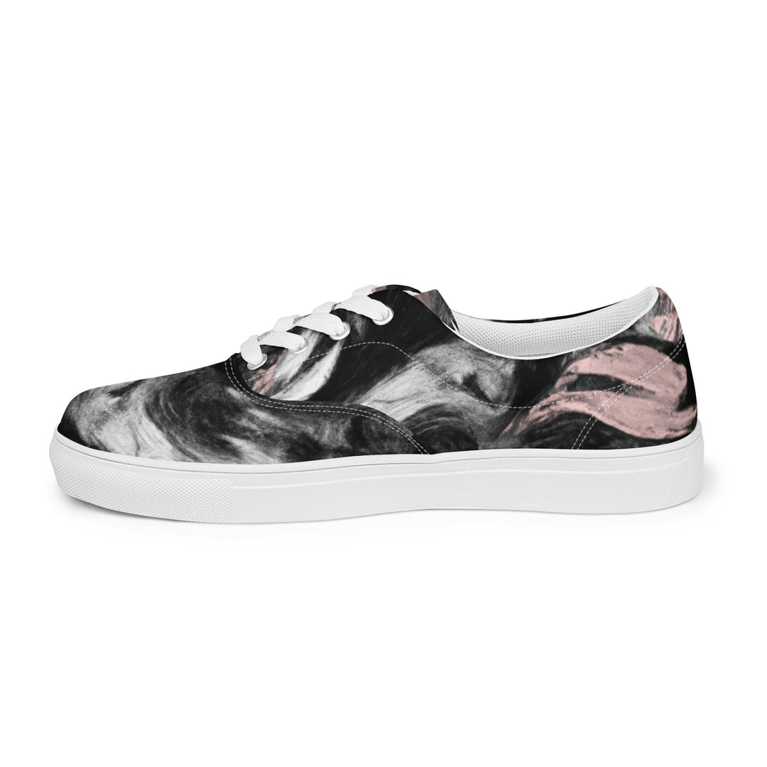 Womens Lace-up Canvas Shoes Black Pink White Abstract Pattern