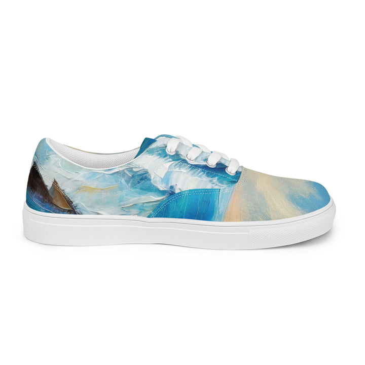 Womens Lace-up Canvas Shoes Blue Ocean Print