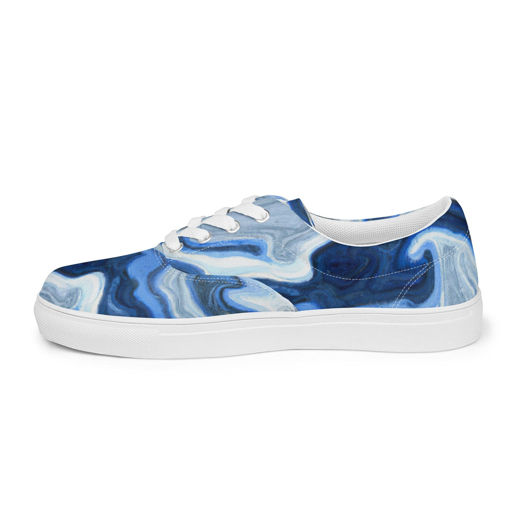 Womens Lace-up Canvas Shoes Blue Grey Marble Print