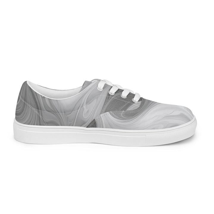 Womens Lace-up Canvas Shoes Boho Marble Pattern White and Grey