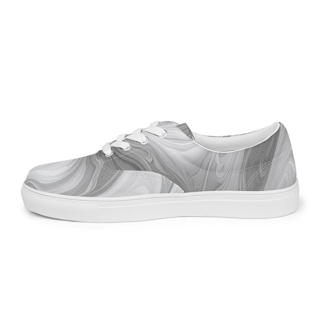 Womens Lace-up Canvas Shoes Boho Marble Pattern White and Grey