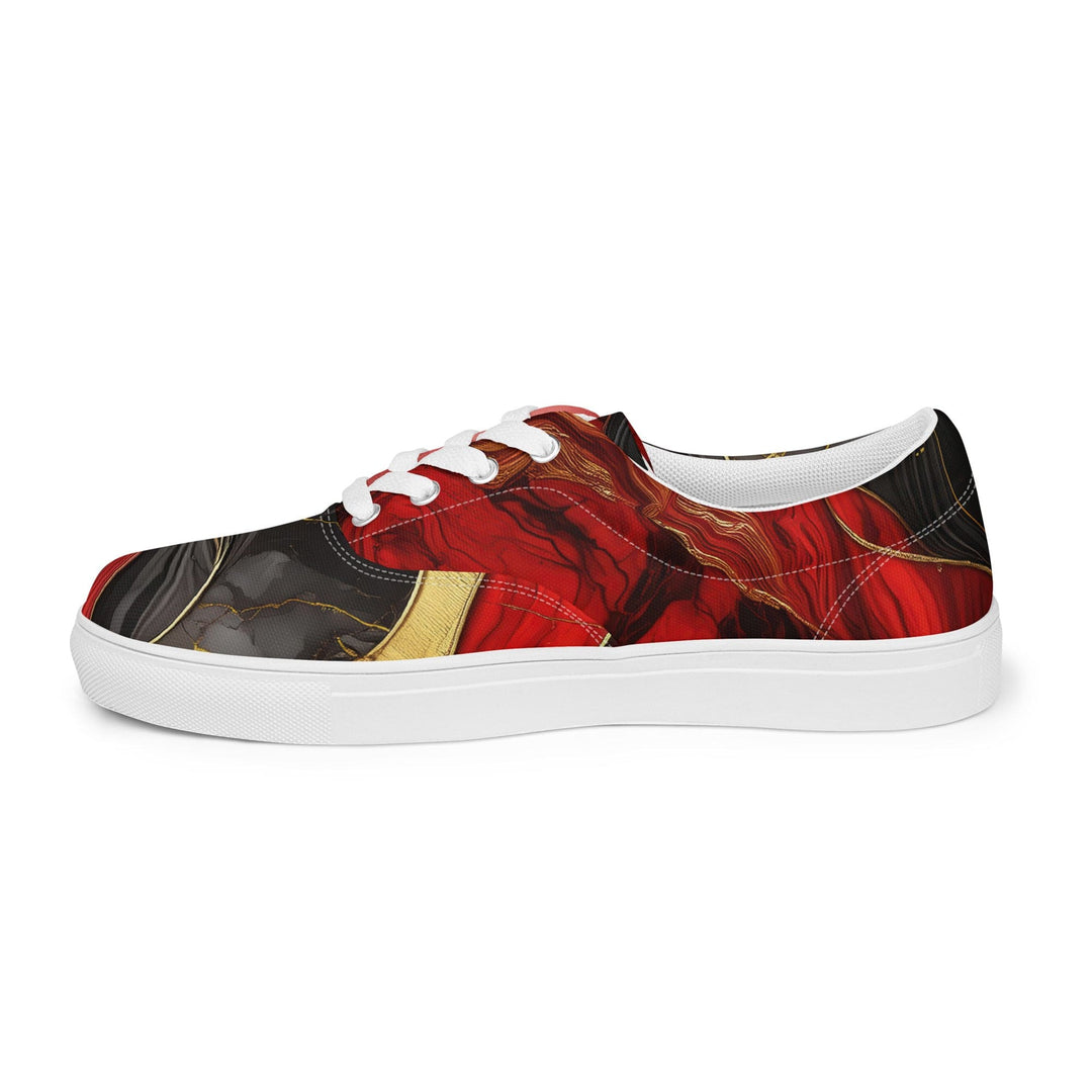 Womens Lace-up Canvas Shoes Bold Red Gold Tones Print