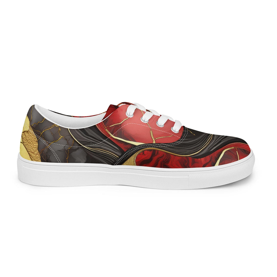 Womens Lace-up Canvas Shoes Bold Red Gold Tones Print