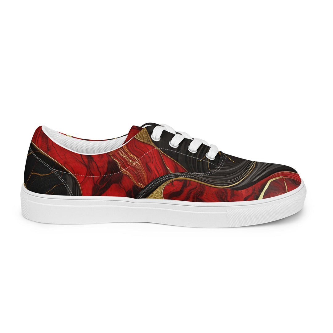 Womens Lace-up Canvas Shoes Bold Red Gold Tones Print