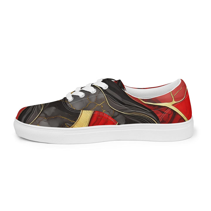 Womens Lace-up Canvas Shoes Bold Red Gold Tones Print