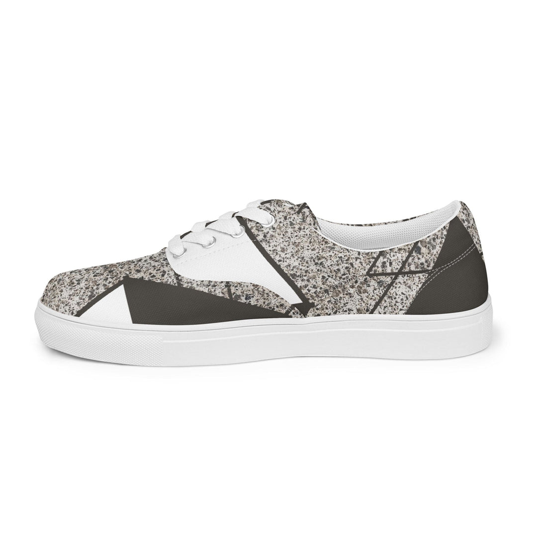 Womens Lace-up Canvas Shoes Brown and White Triangular Colorblock