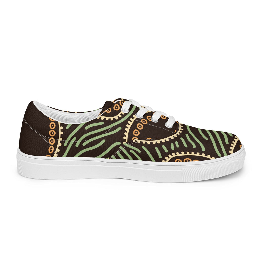 Womens Lace-up Canvas Shoes Brown Green Geometric Lines