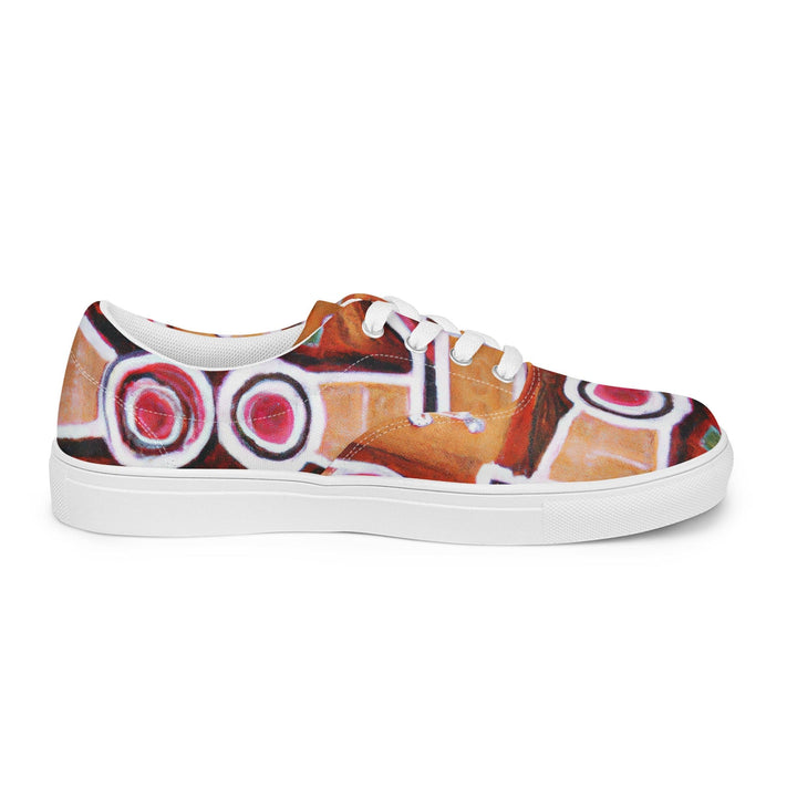 Womens Lace-up Canvas Shoes Brown Orange Green Aztec Pattern