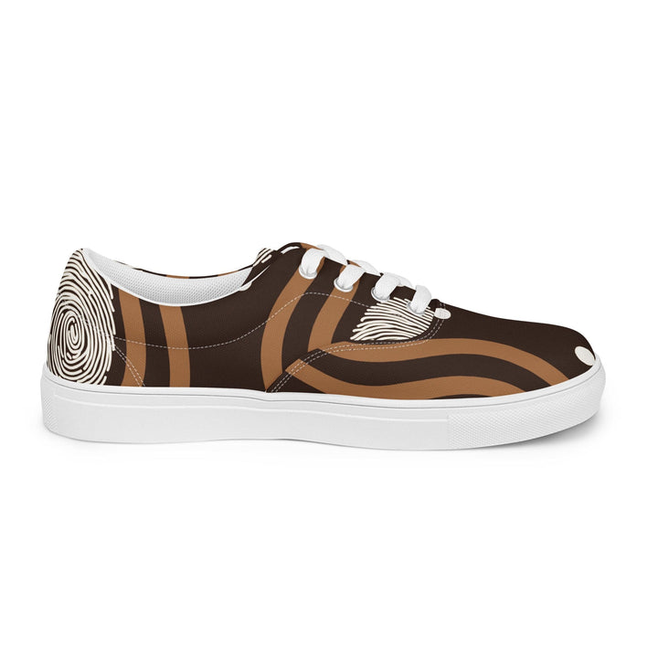 Womens Lace-up Canvas Shoes Brown White Geometric Lines