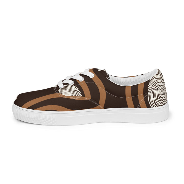 Womens Lace-up Canvas Shoes Brown White Geometric Lines