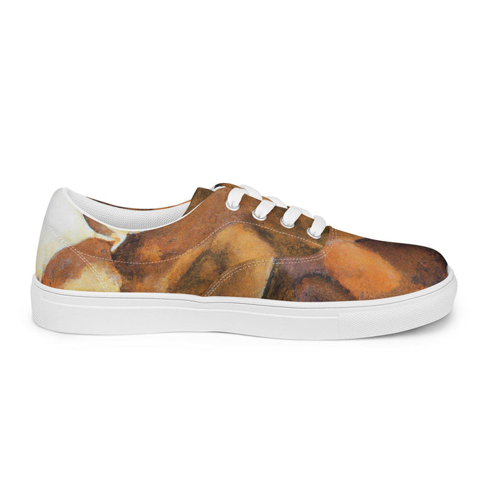 Womens Lace-up Canvas Shoes Brown White Stone Pattern