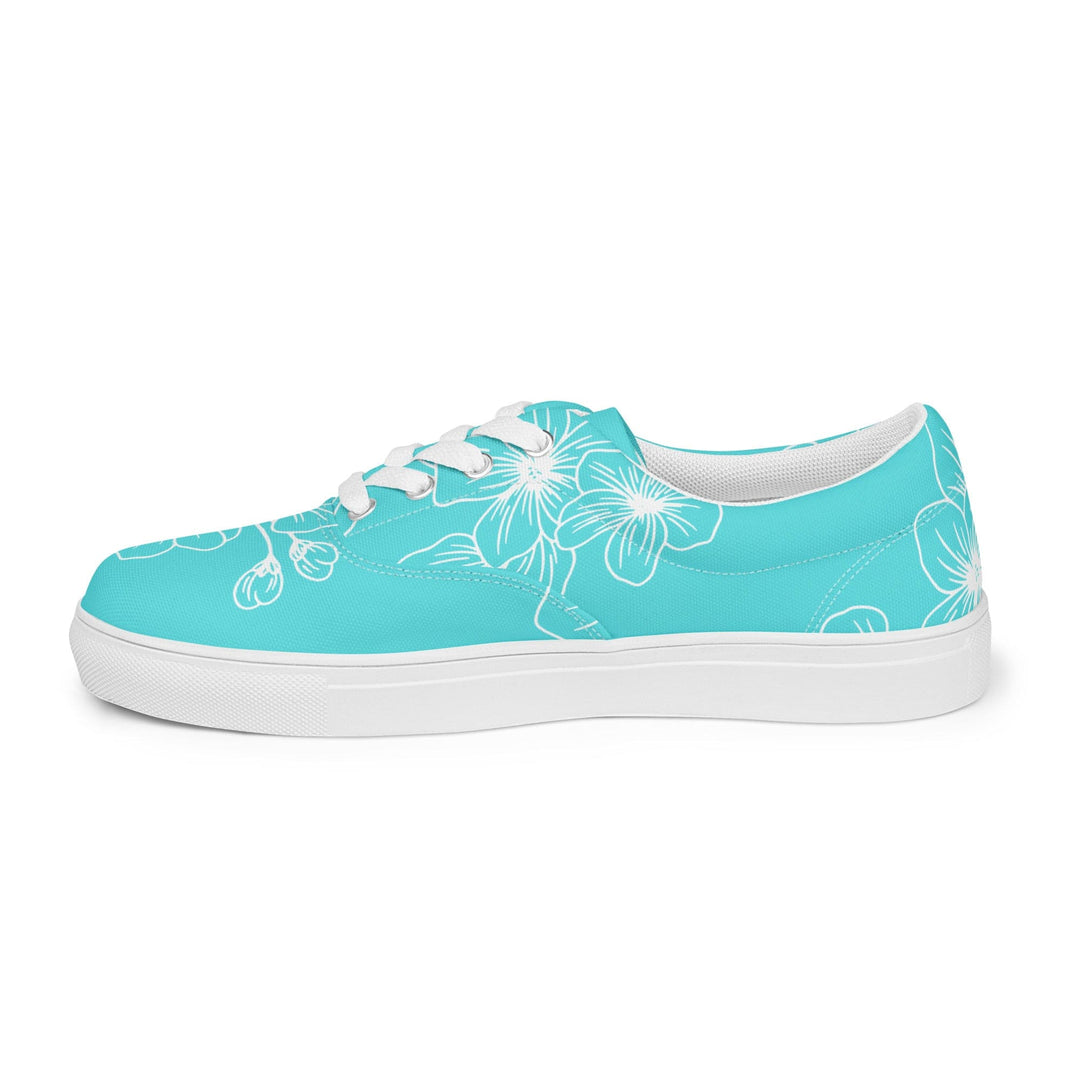 Womens Lace-up Canvas Shoes Floral Cyan Blue 7022523